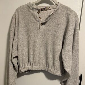 Vintage Cropped Cinched Heather Gray Women's Crew Neck Sweater